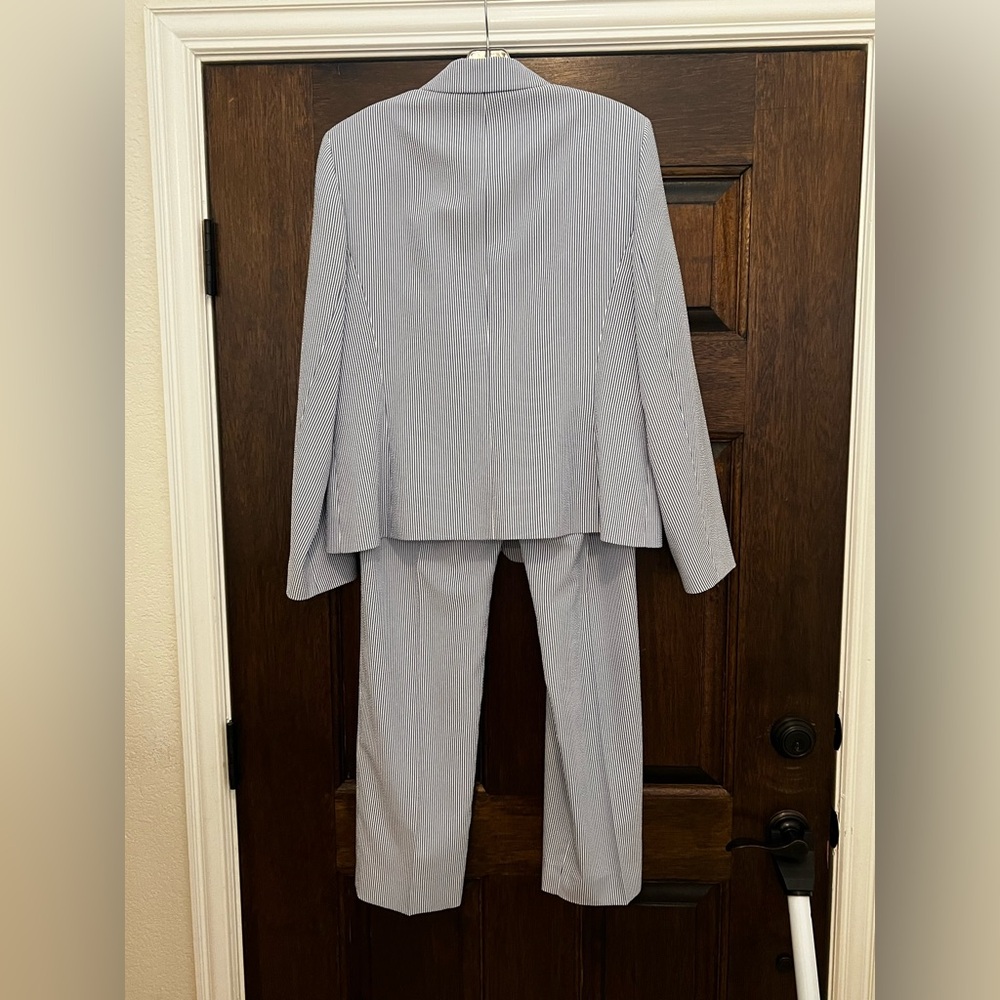 Albert Nipon Pale Blue Pinstripe Blazer with Matching Trousers - Picture 3 of 6